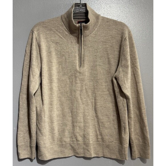 UNTUCKIit 1/4 Zip Pullover Sweater Mens Khaki Extra FINE Merino Wool Size XL - Picture 1 of 8